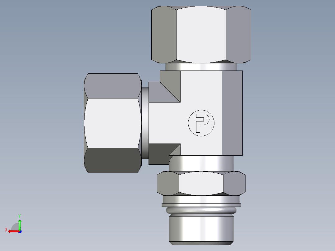 卡套式工业通用硬管接头EO_Adjustable_locknut_run_tee_LEE20SMORCF后视图