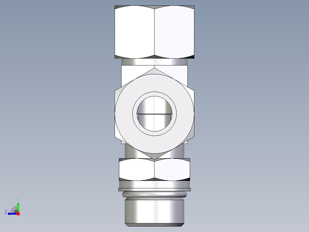 卡套式工业通用硬管接头EO_Adjustable_locknut_run_tee_LEE20SMORCF右视图
