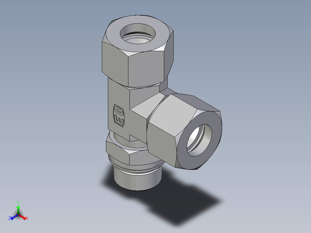 卡套式工业通用硬管接头EO_Adjustable_locknut_run_tee_LEE20SMORCF正等轴测图