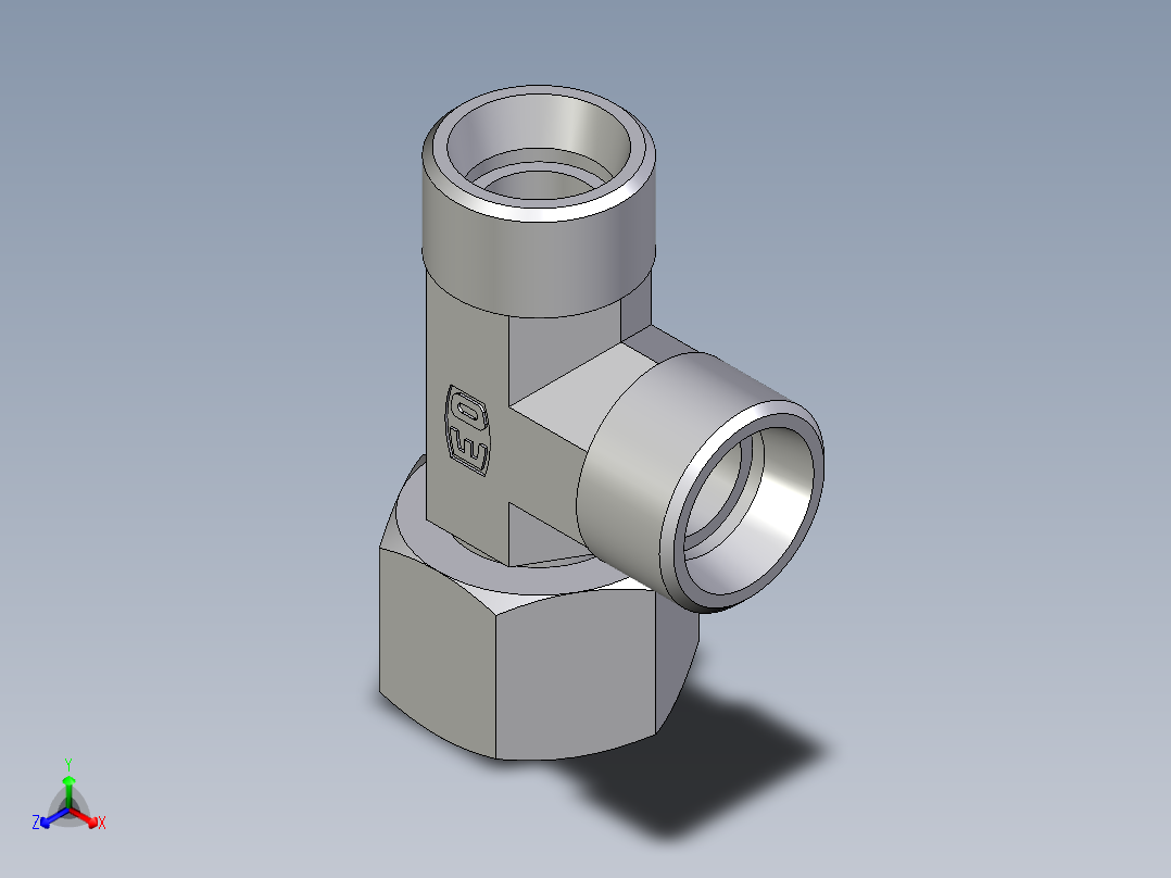 卡套式工业通用硬管接头EO_Swivel_nut_run_tee_EL15LOMD71正等轴测图