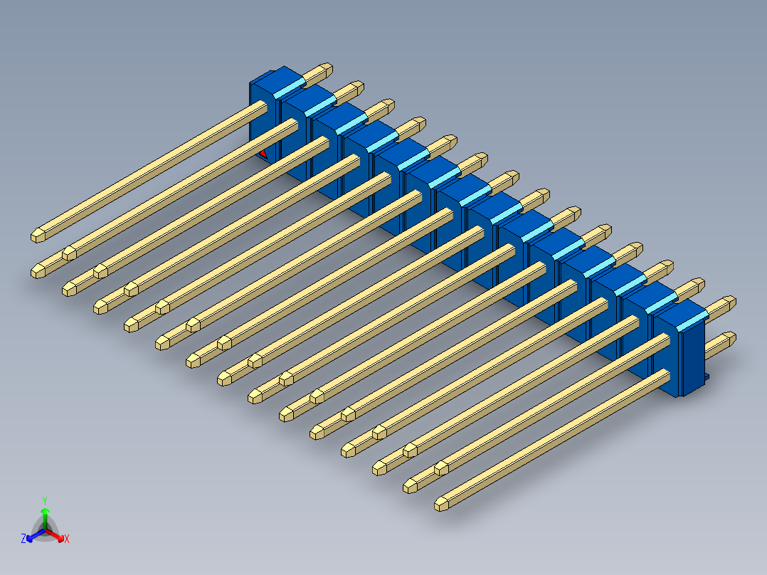 彩色公头100mil（2.54mm）系列-DS1021_blue_2x14p_100mil_Type19_rev1.0正等轴测图