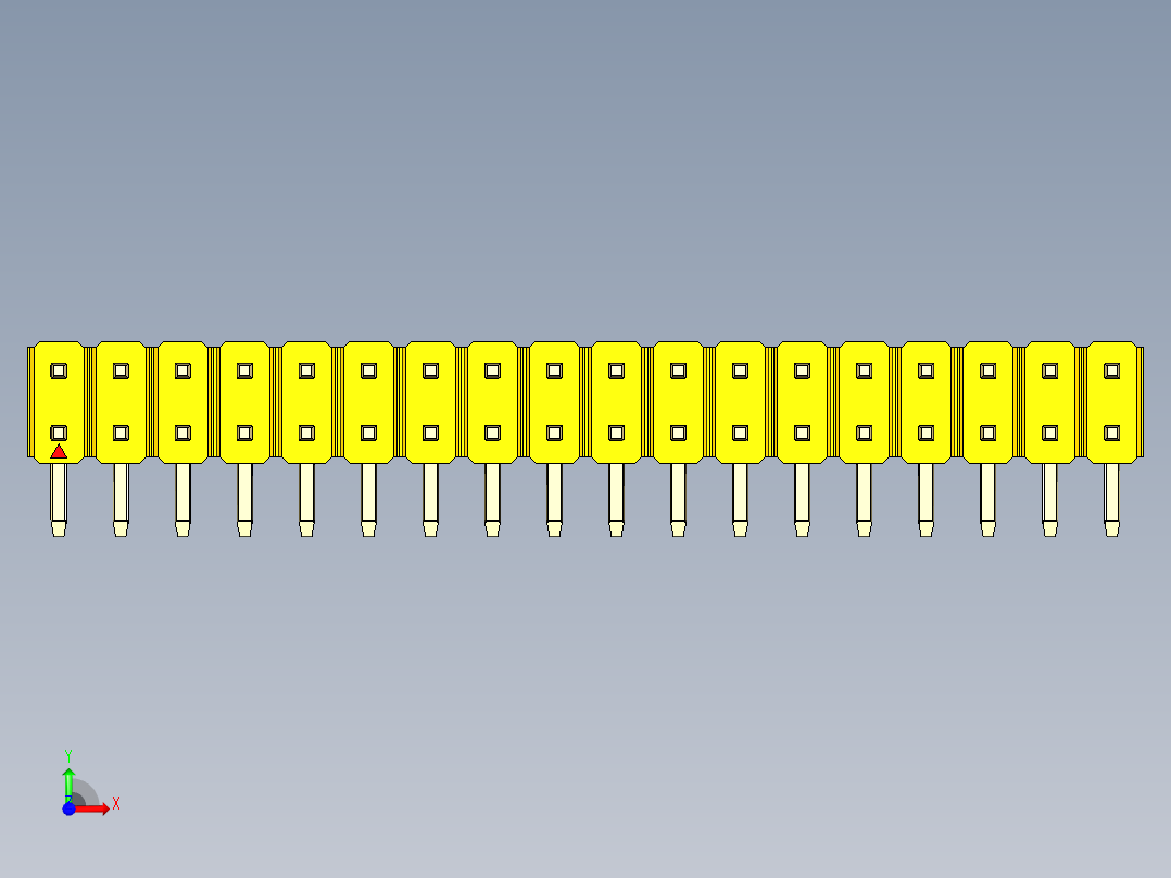 彩色公排针 100mil 2.54mm 系列-DS1022_yellow_2x18p_100mil_TypeD_rev1.0前视图