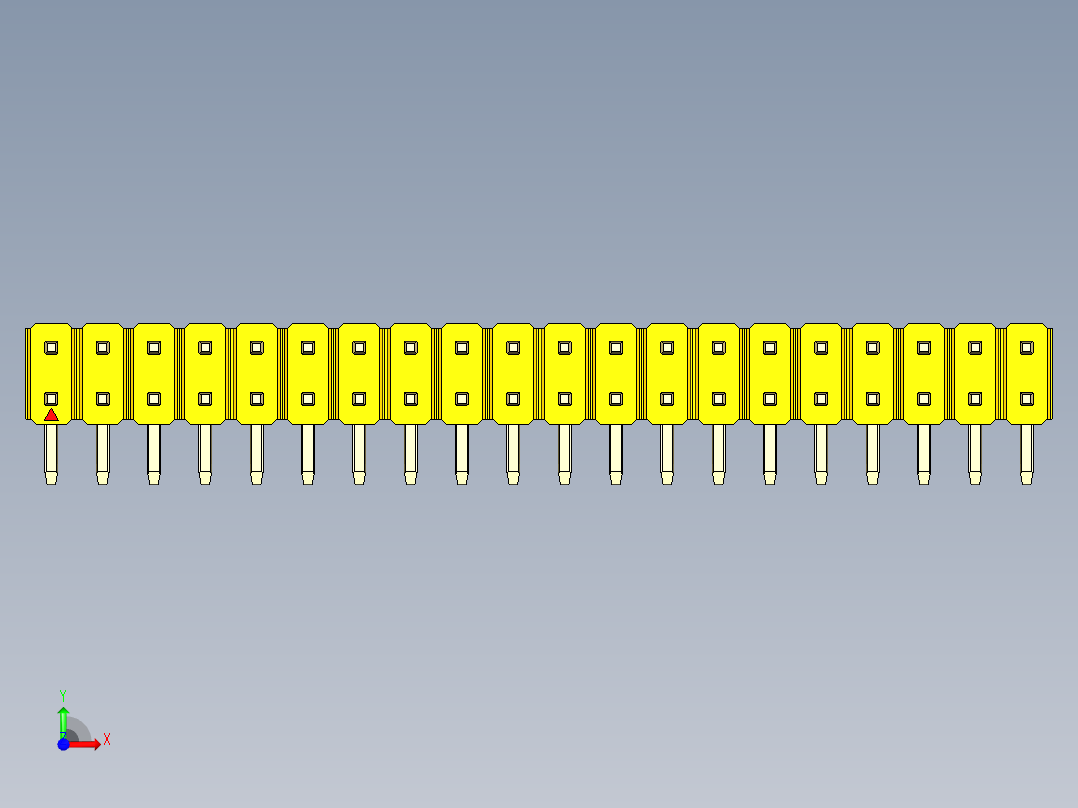 彩色公排针 100mil 2.54mm 系列-DS1022_yellow_2x20p_100mil_TypeD_rev1.0前视图