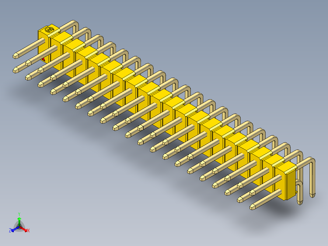 彩色公排针 100mil 2.54mm 系列-DS1022_yellow_2x20p_100mil_TypeD_rev1.0正等轴测图