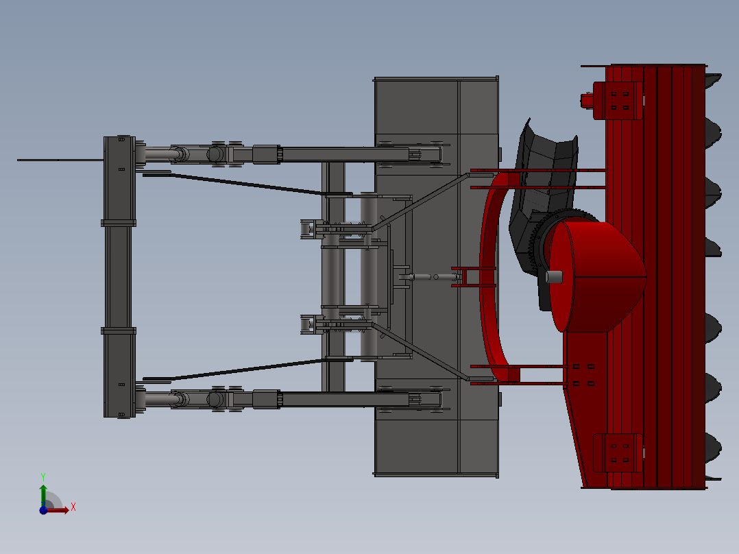 旋转式除雪机装载机构前视图