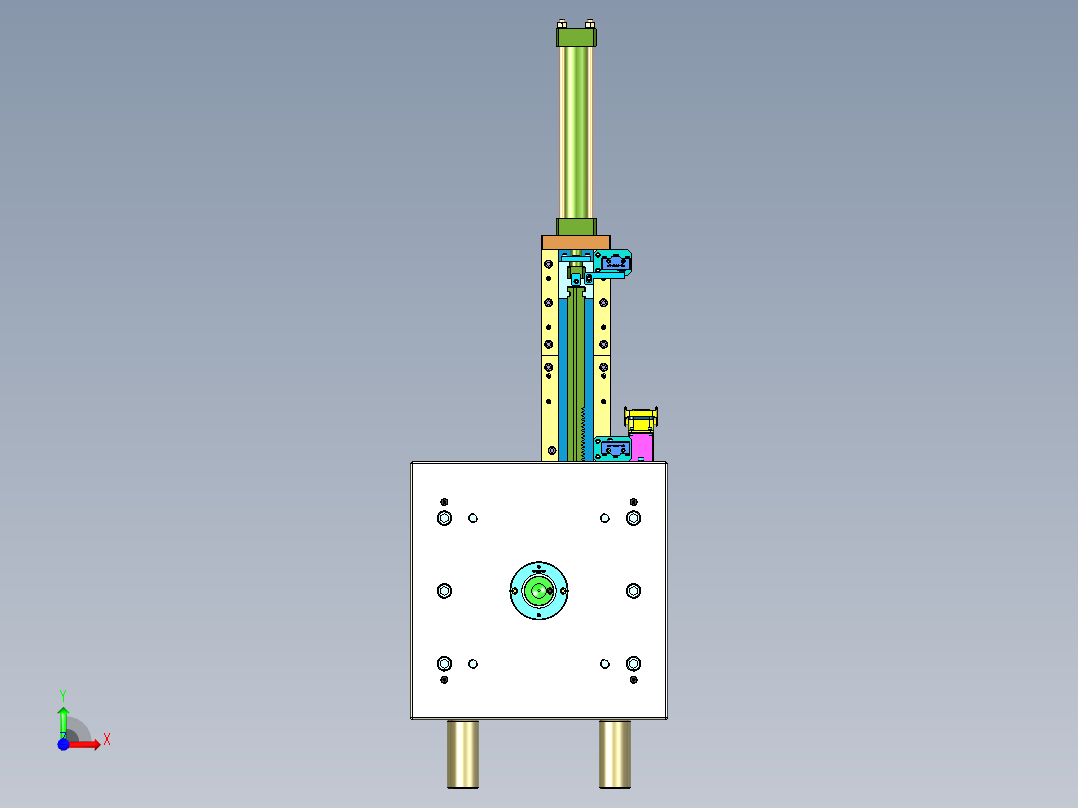 油缸带动齿条脱内螺纹模具前视图