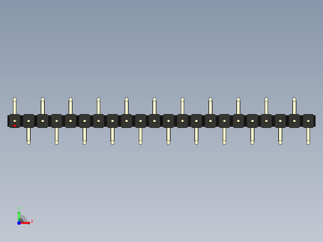 彩色公排针 100mil 2.54mm 系列-DS1022_black_22p_100mil_Type_SMT_R1_rev1.0前视图