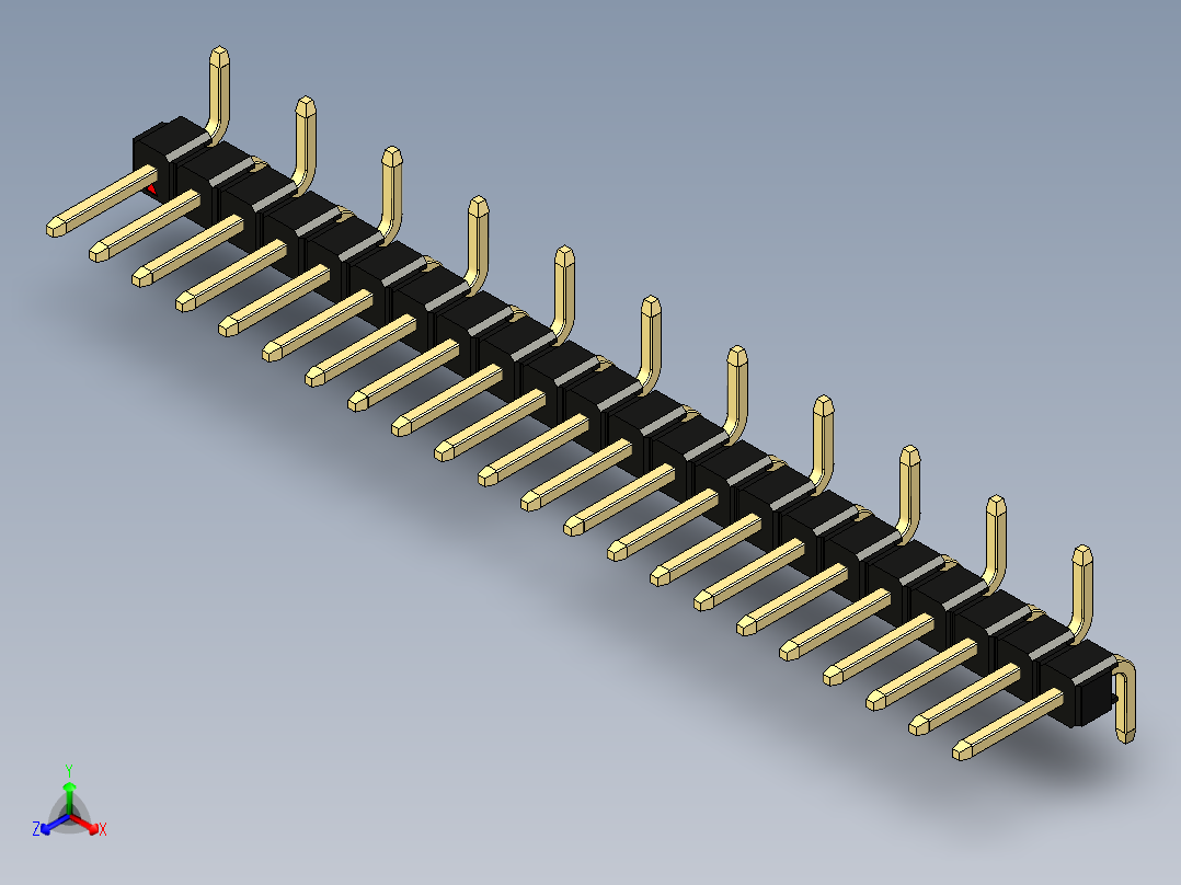 彩色公排针 100mil 2.54mm 系列-DS1022_black_22p_100mil_Type_SMT_R1_rev1.0正等轴测图