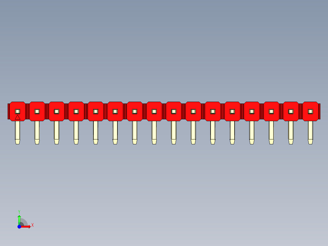 彩色公排针 100mil 2.54mm 系列-DS1022_red_1x16p_100mil_TypeD_rev1.0前视图