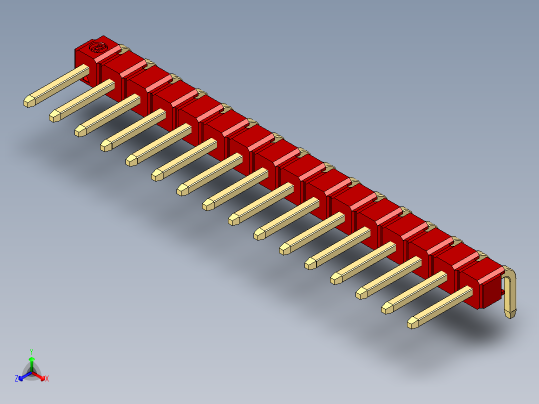 彩色公排针 100mil 2.54mm 系列-DS1022_red_1x16p_100mil_TypeD_rev1.0正等轴测图