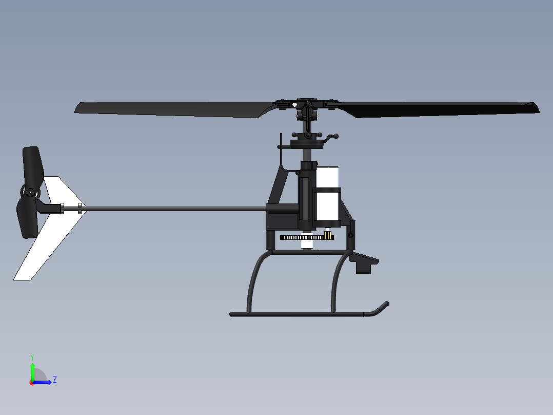 简易RC遥控飞机模型框架3D图纸 Solidworks设计左视图