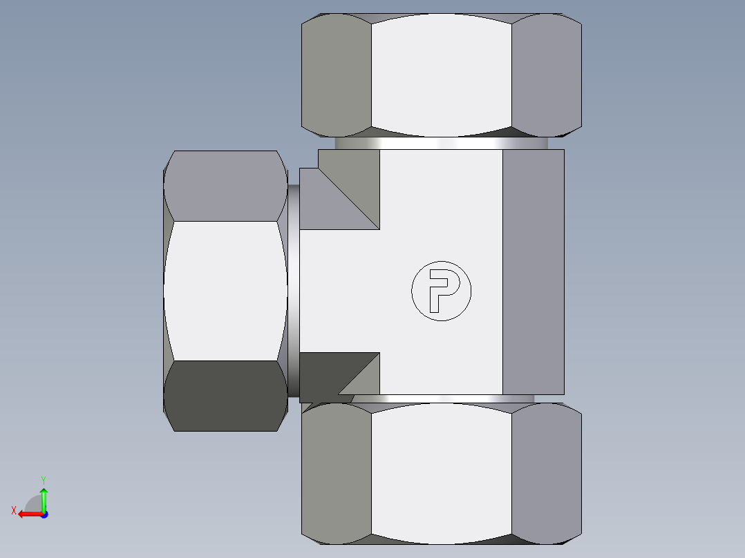 卡套式工业通用硬管接头EO_Swivel_nut_run_tee_EL28L71后视图