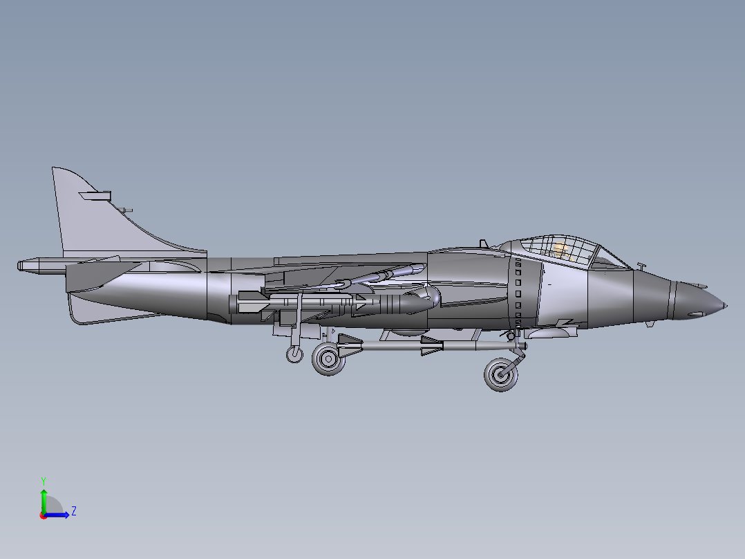 T-Harrier教练机战斗机模型3D图纸 Solidworks设计左视图