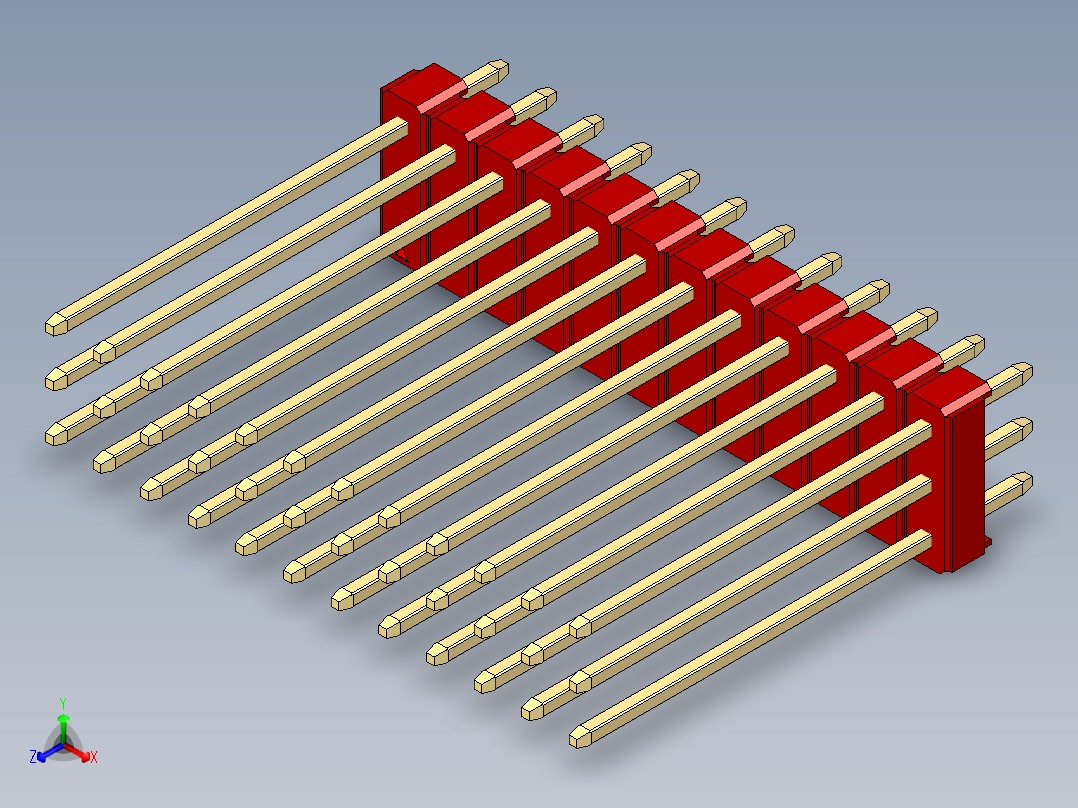 彩色公头100mil（2.54mm）系列-DS1021_red_3x12p_100mil_Type19_rev1.0正等轴测图