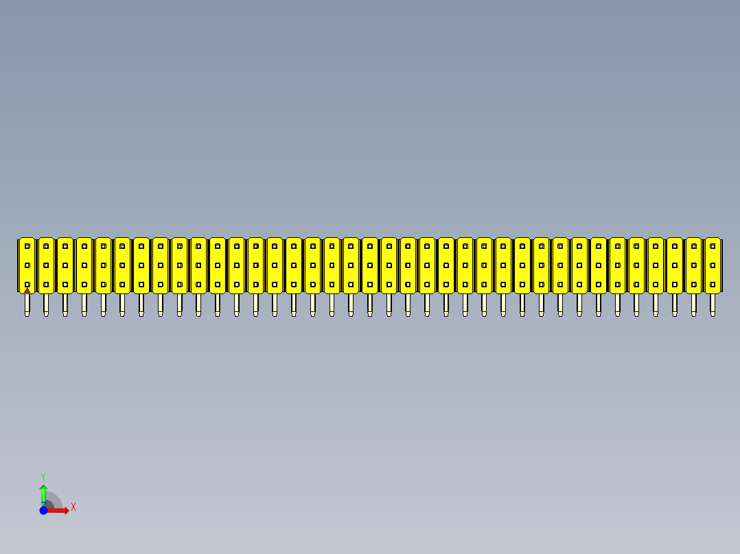彩色公排针 100mil 2.54mm 系列-DS1022_yellow_3x37p_100mil_TypeD_rev1.0前视图
