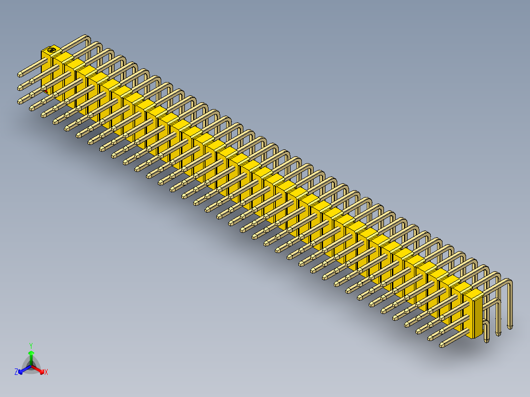 彩色公排针 100mil 2.54mm 系列-DS1022_yellow_3x37p_100mil_TypeD_rev1.0正等轴测图