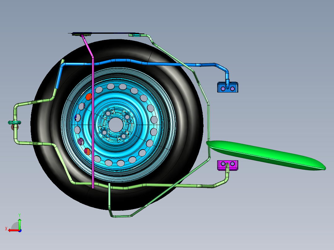 备胎和随车工具的集成装备后视图