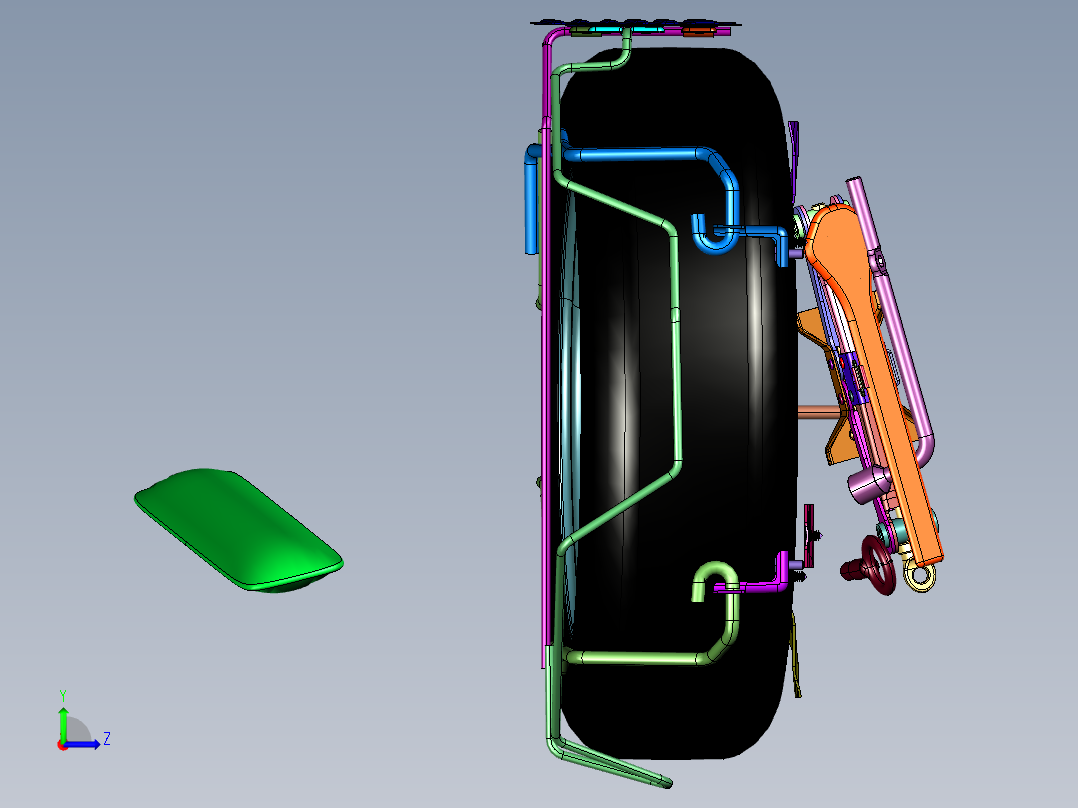 备胎和随车工具的集成装备左视图
