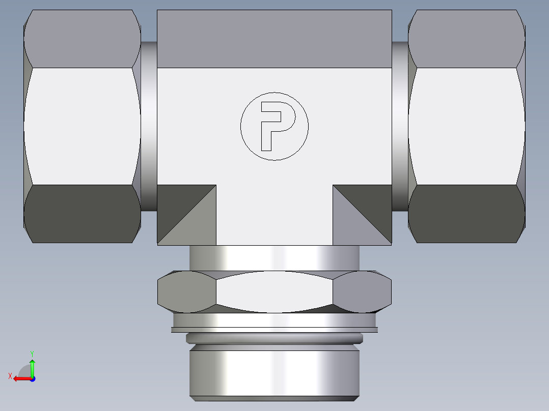 卡套式工业通用硬管接头EO_Adjustable_locknut_branch_tee_TEE30ZSMORCF后视图