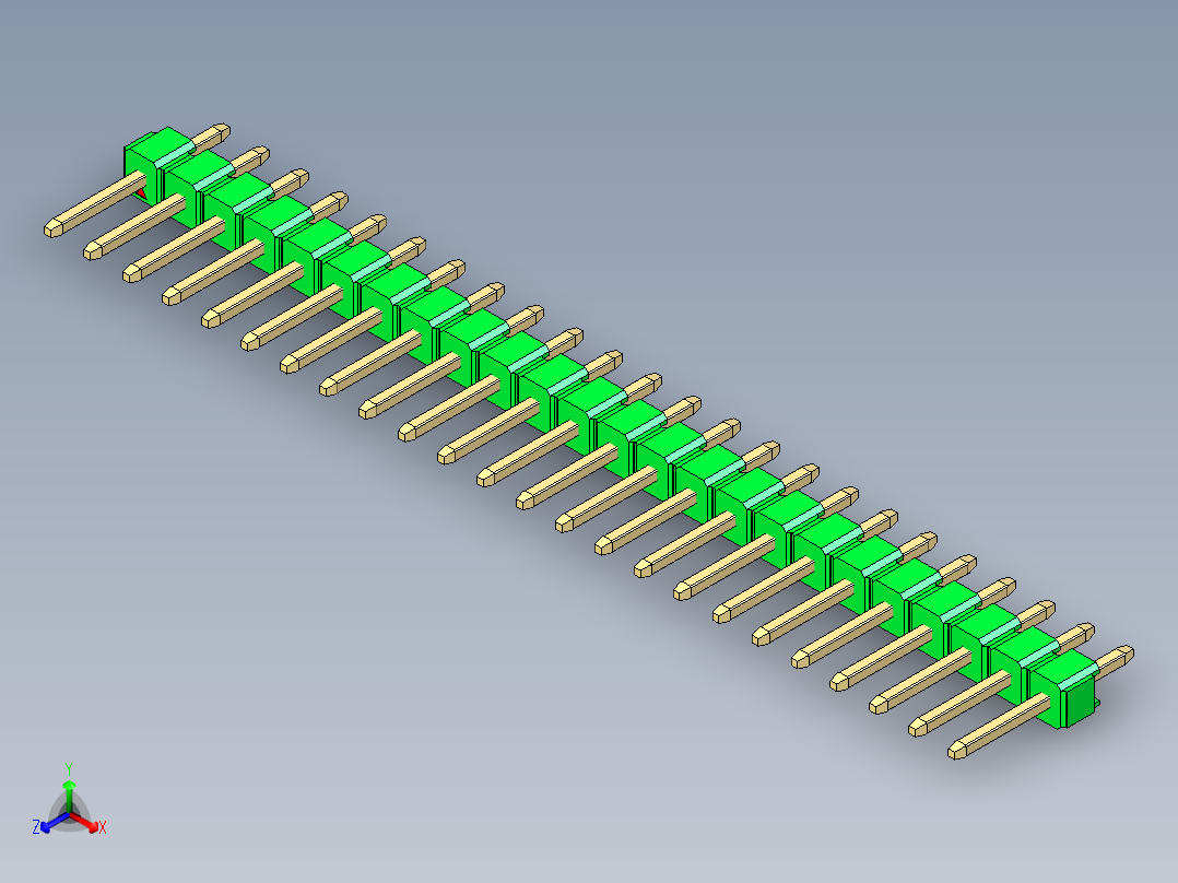 彩色公头100mil（2.54mm）系列-DS1021_green_1x24p_100mil_Type1_rev1.0正等轴测图