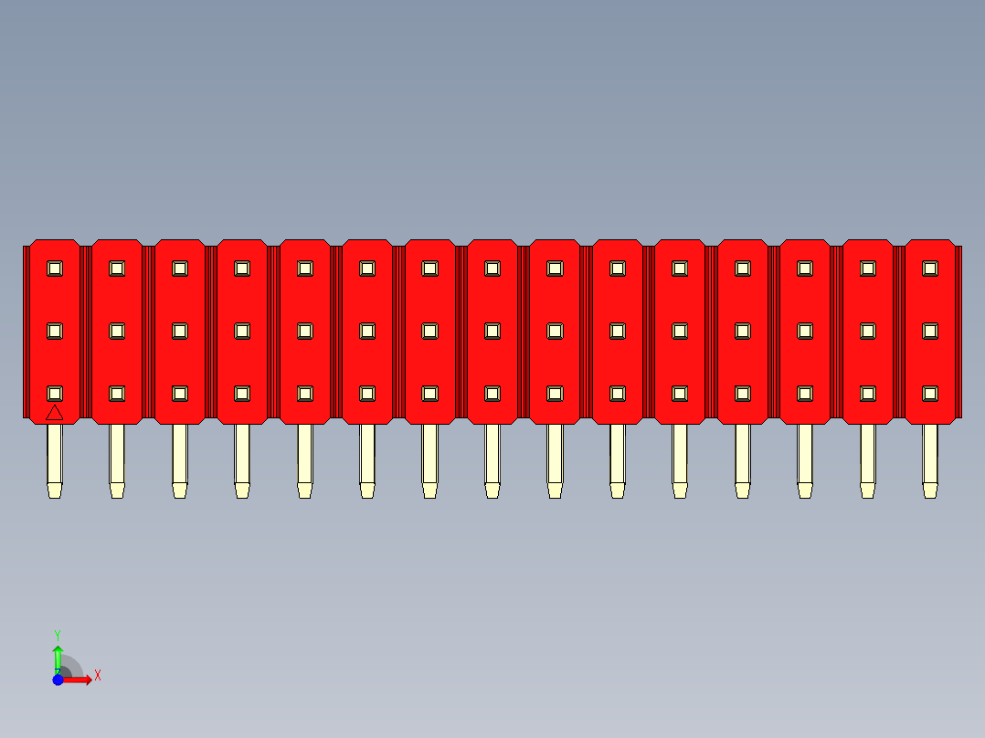 彩色公排针 100mil 2.54mm 系列-DS1022_red_3x15p_100mil_TypeD_rev1.0前视图