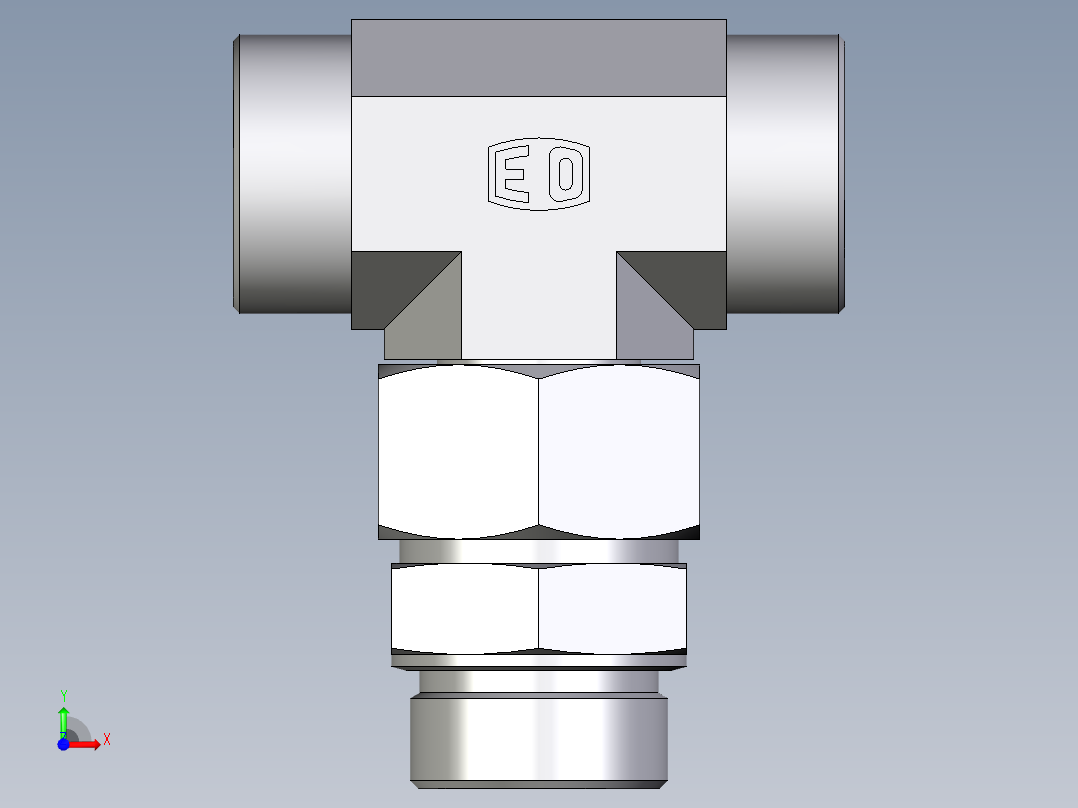 卡套式工业通用硬管接头EO_Assembled_adjustable_standpipe_branch_tee_EVT38SMOMD71前视图