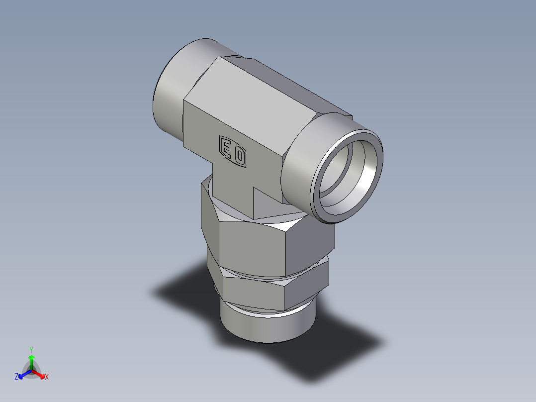 卡套式工业通用硬管接头EO_Assembled_adjustable_standpipe_branch_tee_EVT38SMOMD71正等轴测图