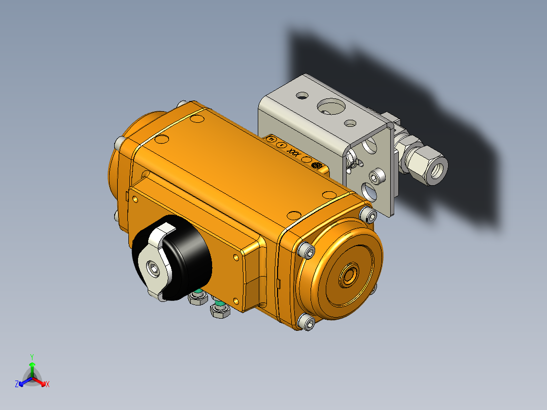 2通球阀，Parker B系列，带EL-O-Matic气动执行器、弹簧复位正等轴测图