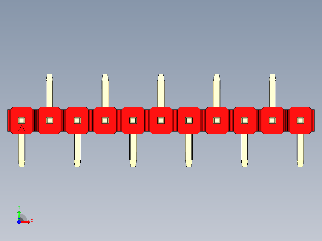 彩色公排针 100mil 2.54mm 系列-DS1022_red_11p_100mil_Type_SMT_R2_rev1.0前视图