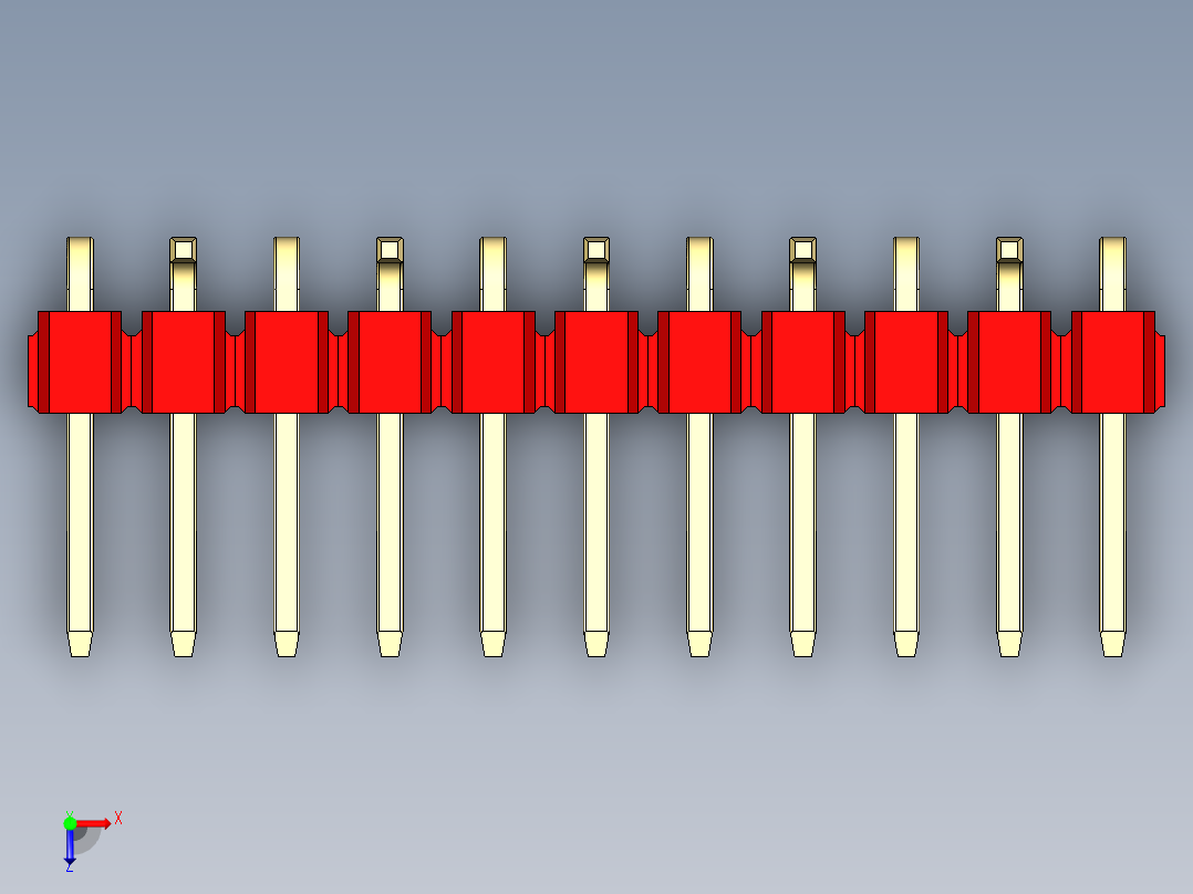 彩色公排针 100mil 2.54mm 系列-DS1022_red_11p_100mil_Type_SMT_R2_rev1.0俯视图