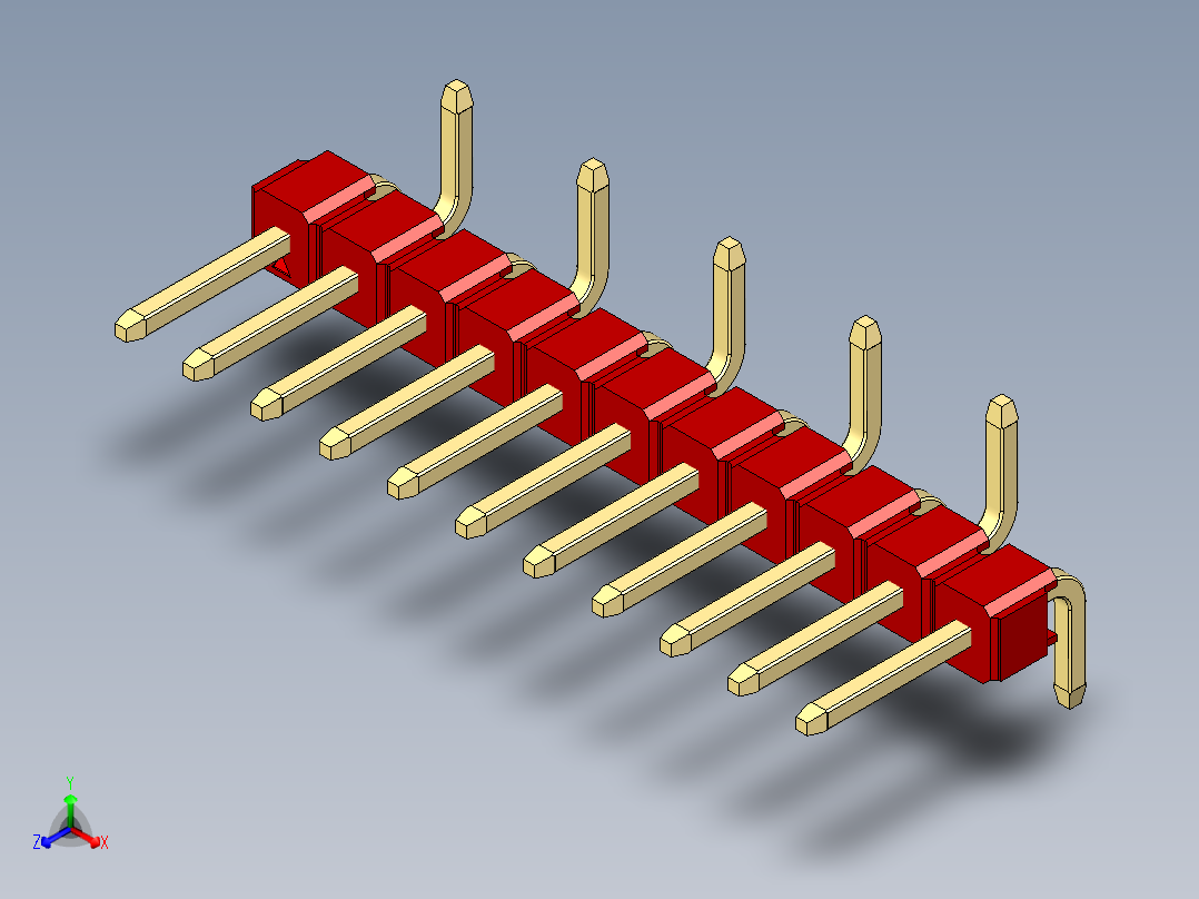彩色公排针 100mil 2.54mm 系列-DS1022_red_11p_100mil_Type_SMT_R2_rev1.0正等轴测图