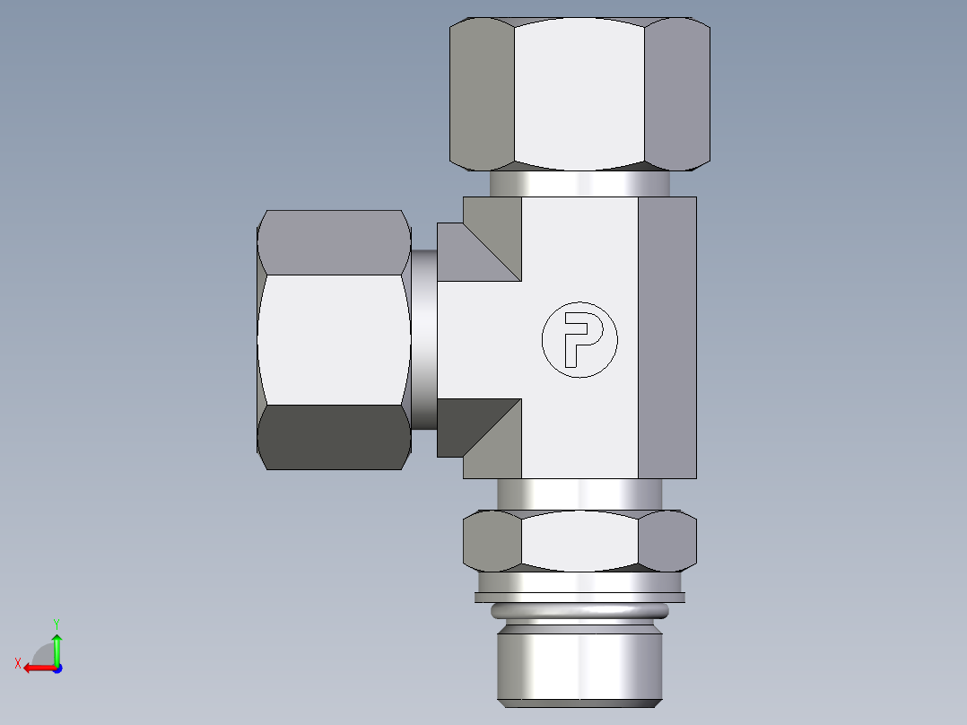 卡套式工业通用硬管接头EO_Adjustable_locknut_run_tee_LEE16SMORCF后视图