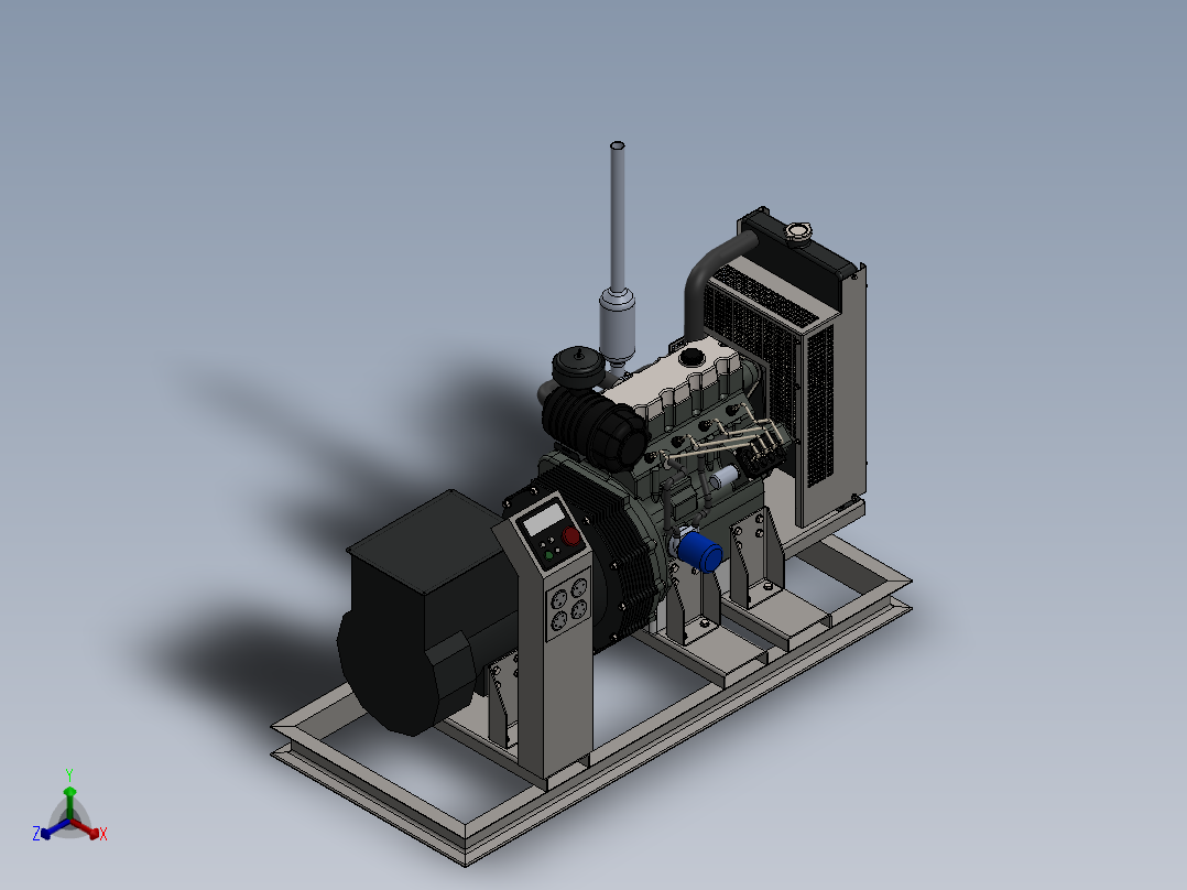 30Kw柴油发电机外形3D图纸 Solidworks设计 附STEP正等轴测图