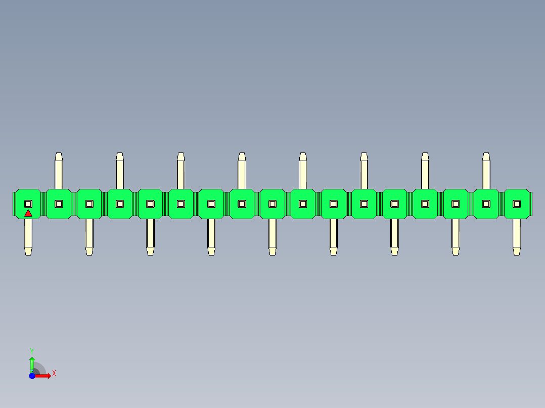 彩色公排针 100mil 2.54mm 系列-DS1022_green_17p_100mil_Type_SMT_R2_rev1.0前视图