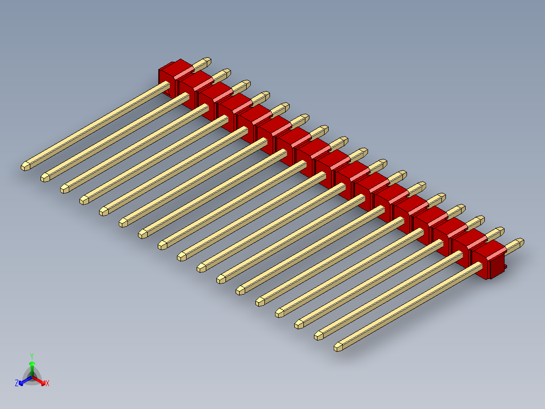 彩色公头100mil（2.54mm）系列-DS1021_red_1x17p_100mil_Type19_rev1.0正等轴测图