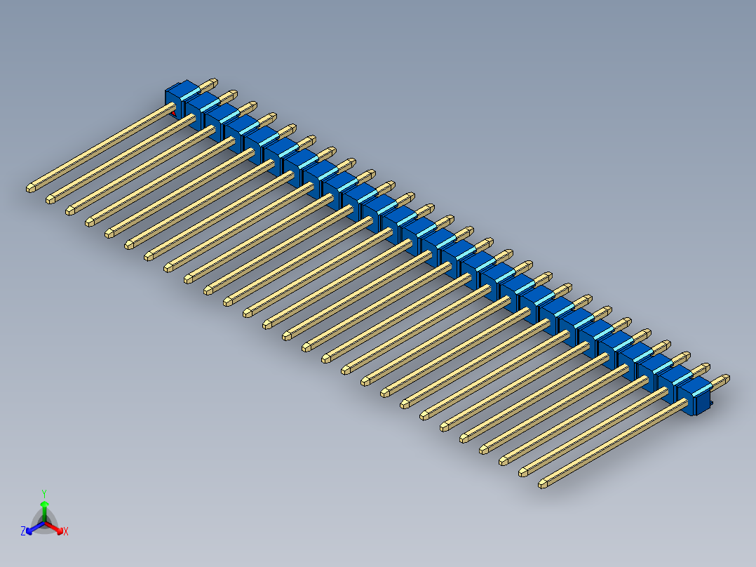 彩色公头100mil（2.54mm）系列-DS1021_blue_1x27p_100mil_Type19_rev1.0正等轴测图