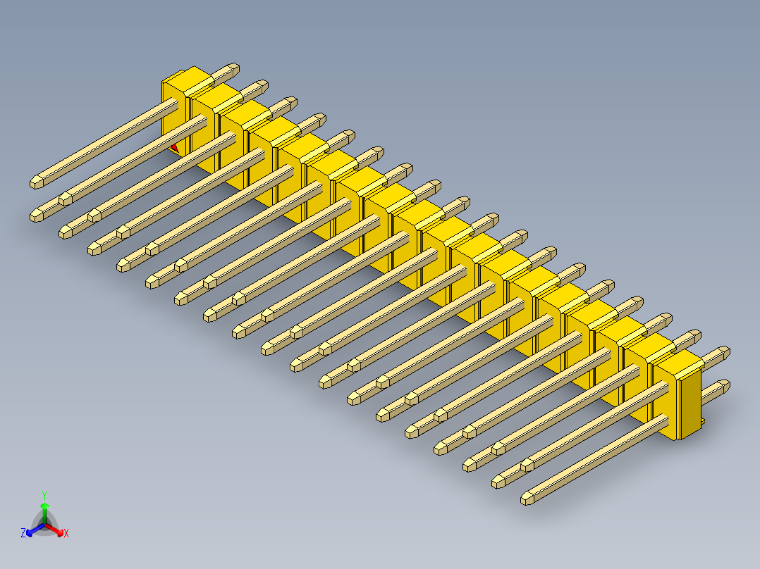 彩色公头100mil（2.54mm）系列-DS1021_yellow_2x18p_100mil_Type5_rev1.0正等轴测图