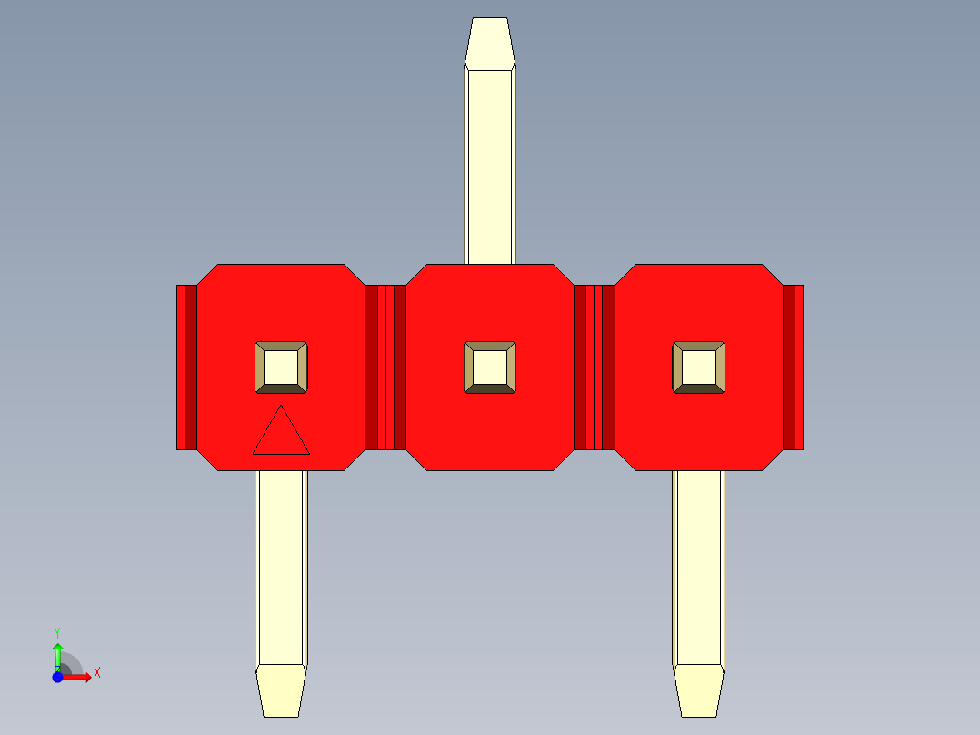 彩色公排针 100mil 2.54mm 系列-DS1022_red_03p_100mil_Type_SMT_R2_rev1.0前视图