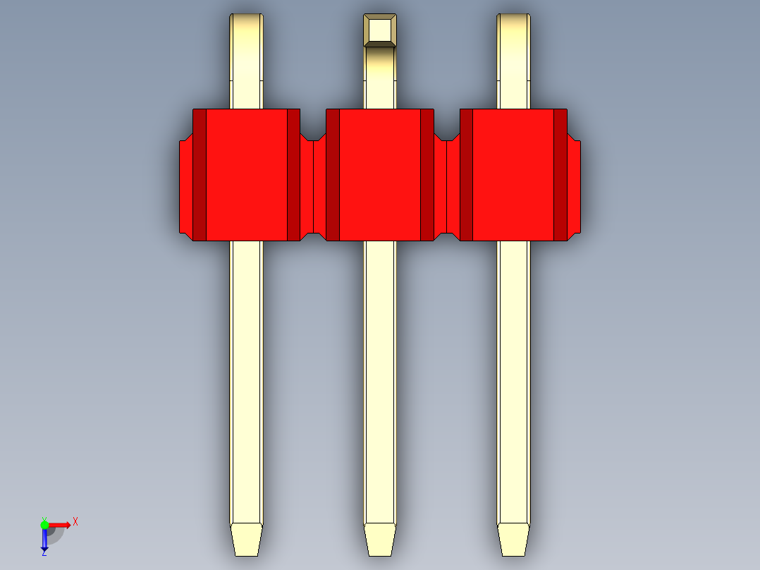 彩色公排针 100mil 2.54mm 系列-DS1022_red_03p_100mil_Type_SMT_R2_rev1.0俯视图