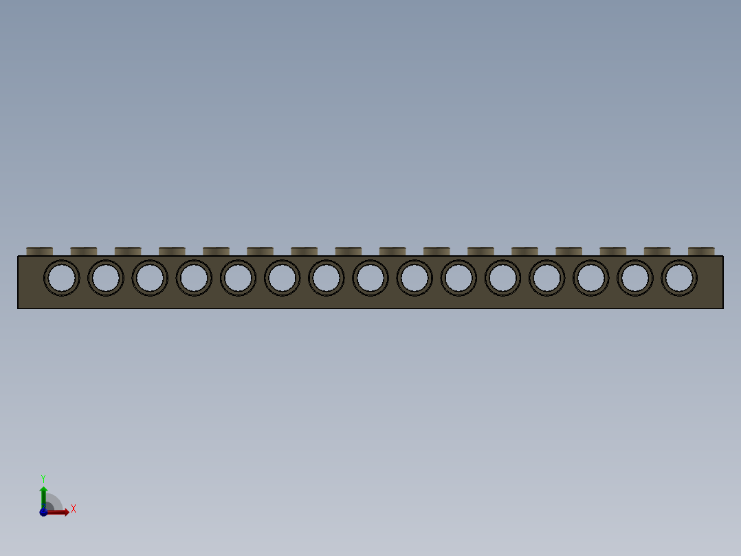 乐高机械组积木（横梁）-4206923 - 3703 Tan - Brick Yellow Technic Brick 1 x 16 with Holes前视图