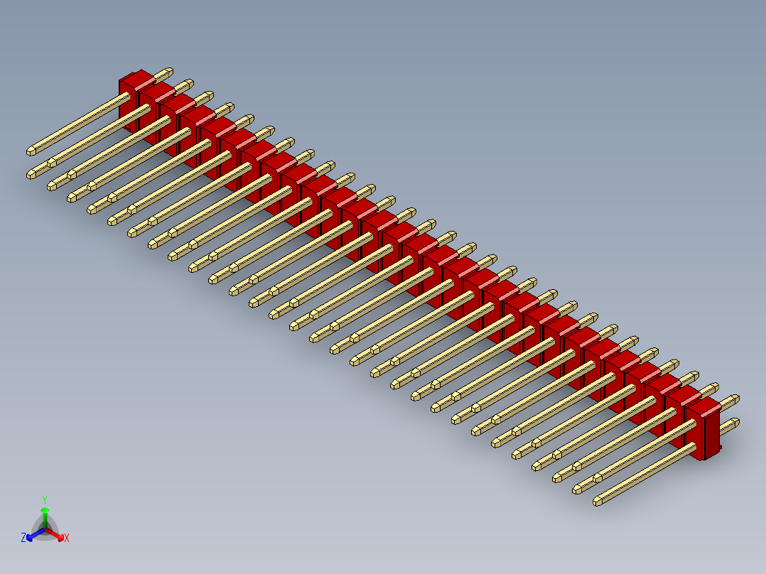彩色公头100mil（2.54mm）系列-DS1021_red_2x29p_100mil_Type5_rev1.0正等轴测图