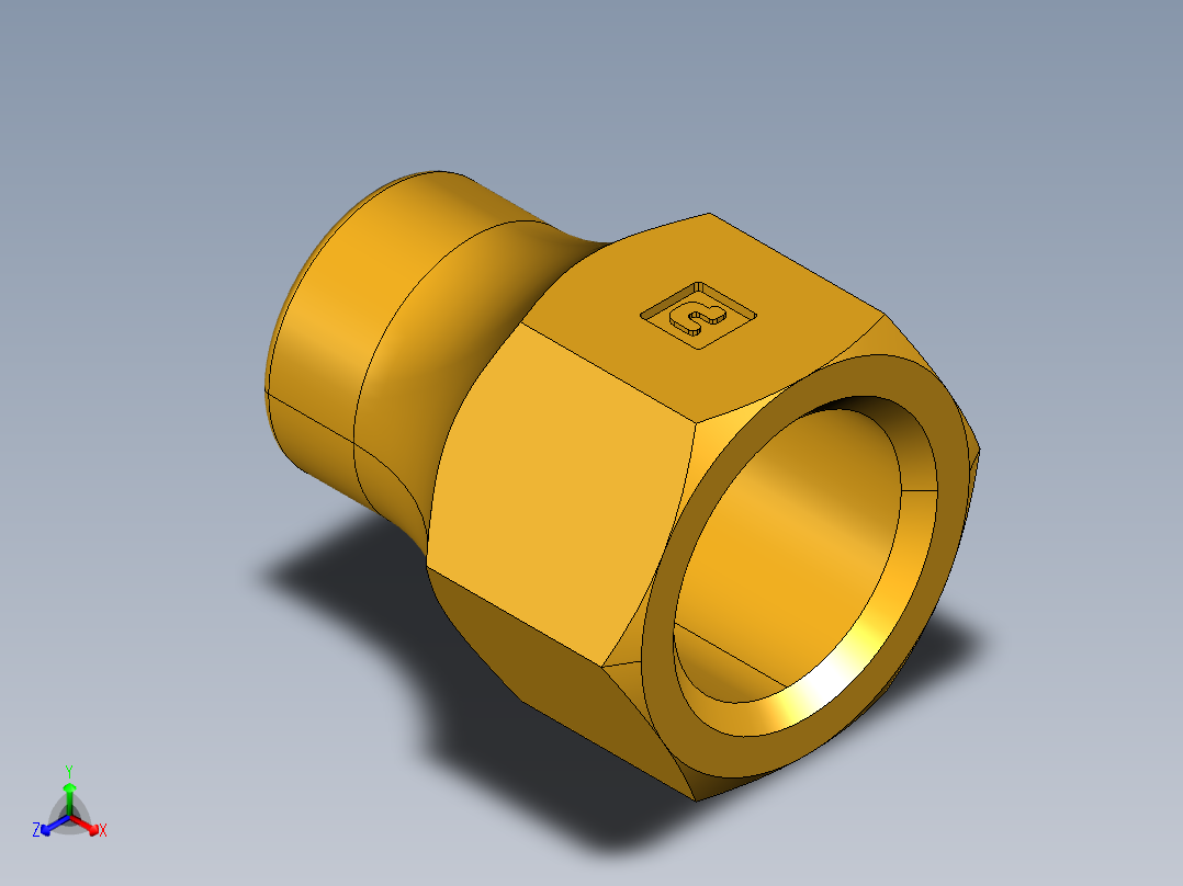 扩口式工业通用硬管接头Long Forged Nut 14FL-6正等轴测图