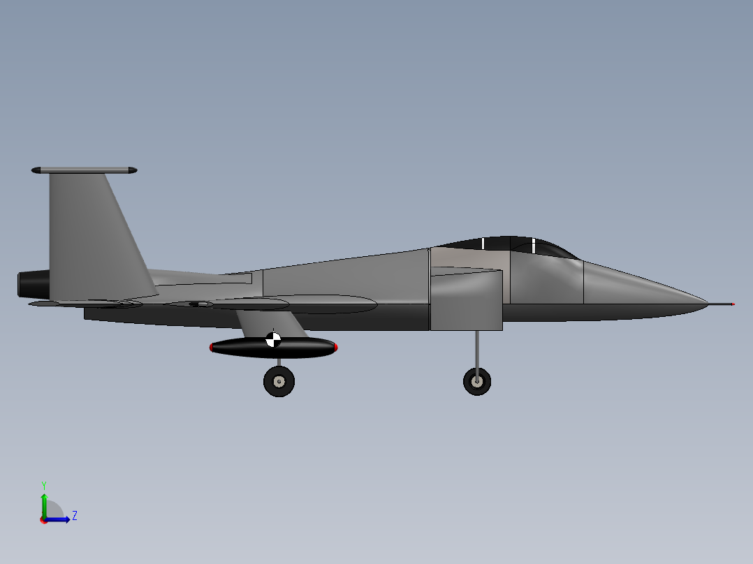 F15 Eagle战斗机简易模型3D图纸 Solidworks设计左视图
