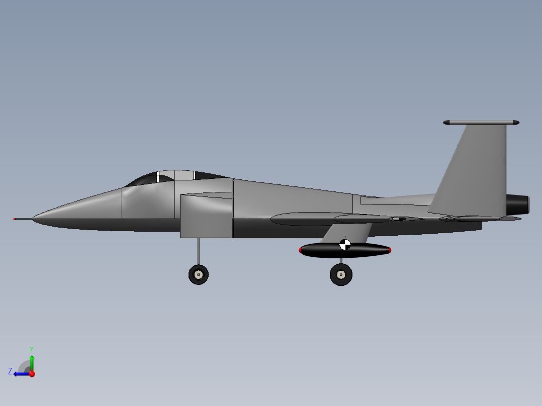 F15 Eagle战斗机简易模型3D图纸 Solidworks设计右视图