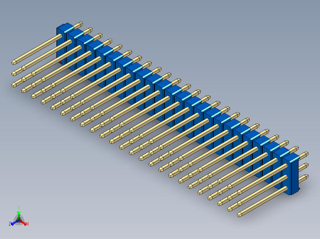 彩色公头100mil（2.54mm）系列-DS1021_blue_3x24p_100mil_Type5_rev1.0正等轴测图
