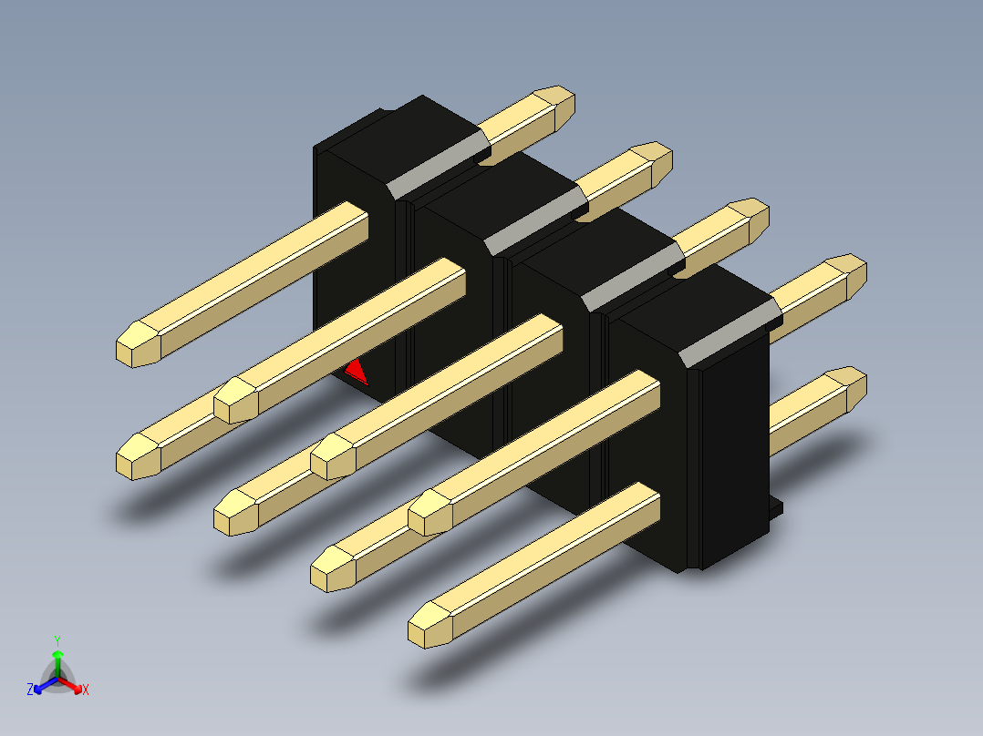 彩色公头100mil（2.54mm）系列-DS1021_black_2x04p_100mil_Type1_rev1.0正等轴测图