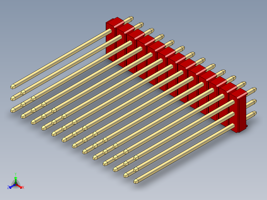 彩色公头100mil（2.54mm）系列-DS1021_red_3x13p_100mil_Type43_rev1.0正等轴测图