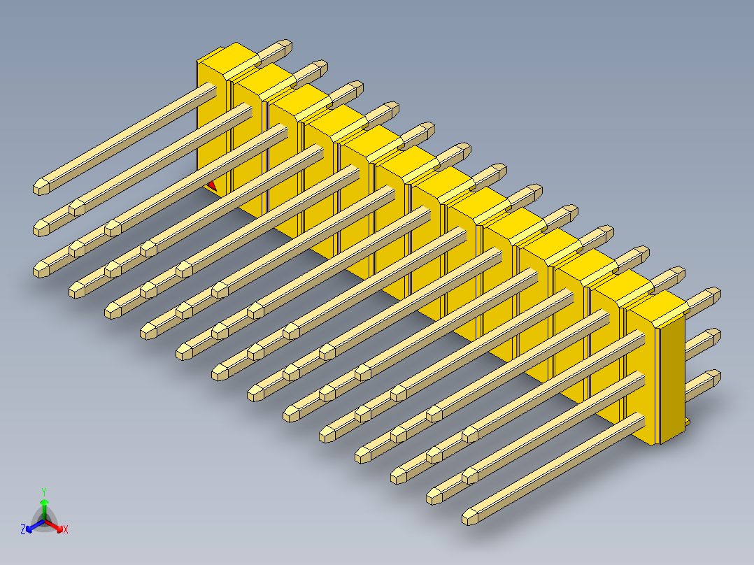 彩色公头100mil（2.54mm）系列-DS1021_yellow_3x13p_100mil_Type5_rev1.0正等轴测图