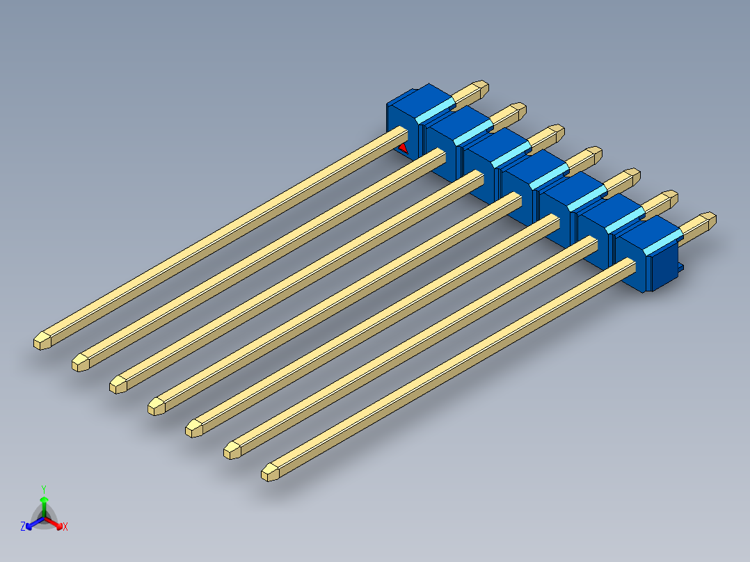 彩色公头100mil（2.54mm）系列-DS1021_blue_1x07p_100mil_Type43_rev1.0正等轴测图