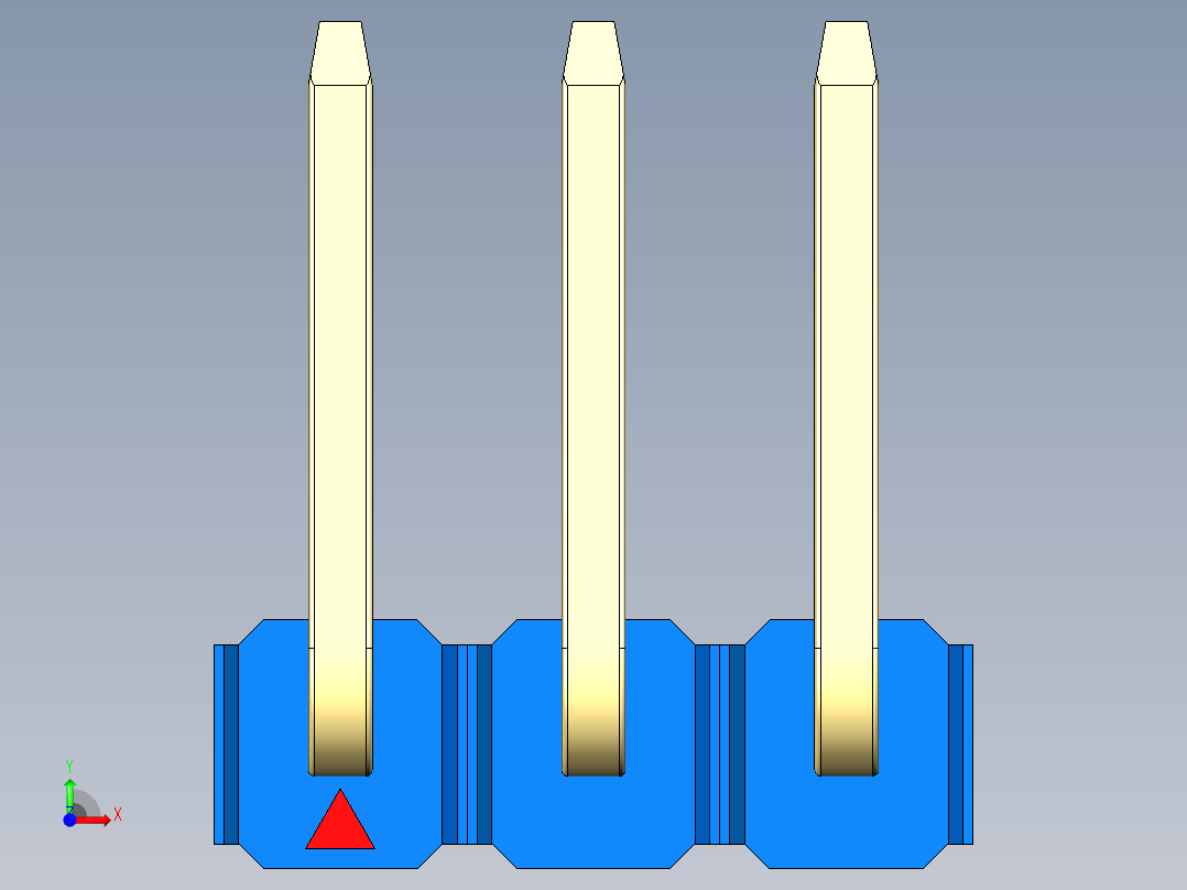 彩色公排针 100mil 2.54mm 系列-DS1022_blue_03p_100mil_TypeU_rev1.0前视图